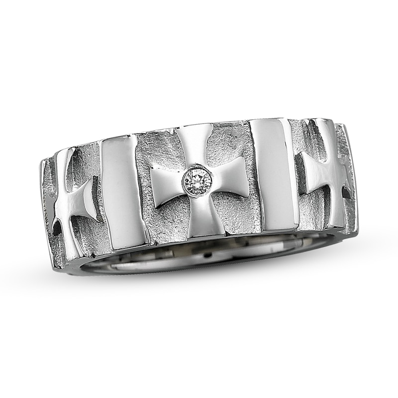 Men's 9mm Cross Ring Diamond Accent Stainless Steel