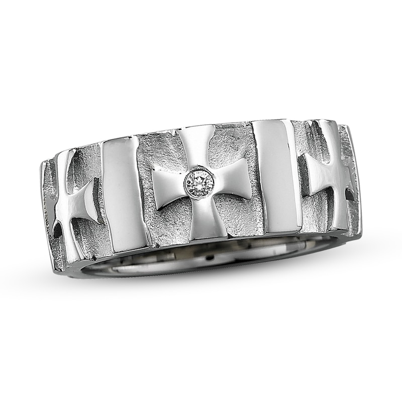 Main Image 1 of Men's 9mm Cross Ring Diamond Accent Stainless Steel