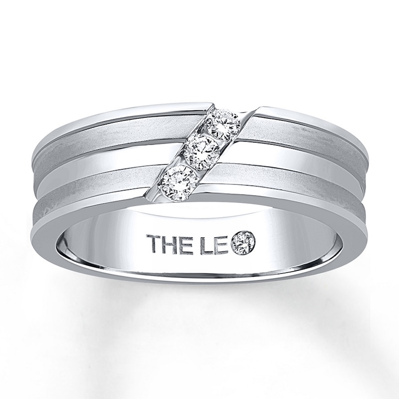 Men's THE LEO Diamond Wedding Band 1/6 ct tw Round-cut 14K White Gold