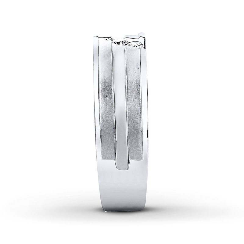 Main Image 3 of Men's THE LEO Diamond Wedding Band 1/6 ct tw Round-cut 14K White Gold