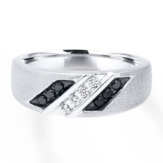 Men's Band 1/5 ct tw Black/White Diamonds 10K White Gold