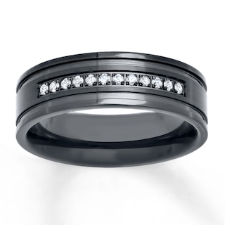 Men's 7mm Wedding Band 1/6 ct tw Diamonds Stainless Steel