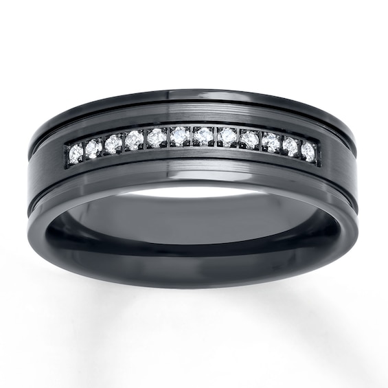 Men's 7mm Wedding Band 1/6 ct tw Diamonds Stainless Steel | Kay