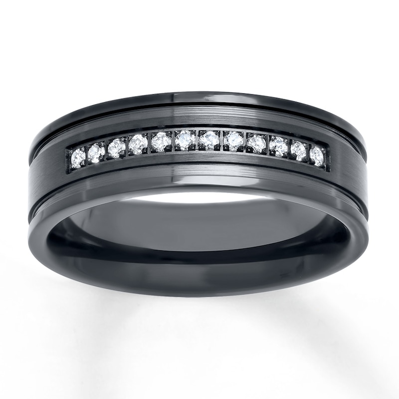 Main Image 1 of Men's 7mm Wedding Band 1/6 ct tw Diamonds Stainless Steel