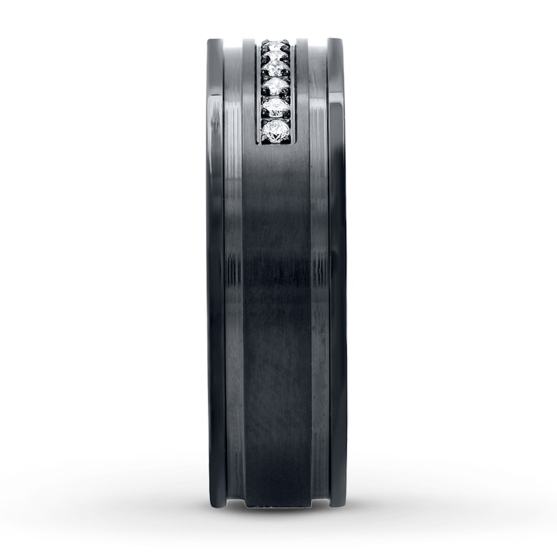 Main Image 3 of Men's 7mm Wedding Band 1/6 ct tw Diamonds Stainless Steel