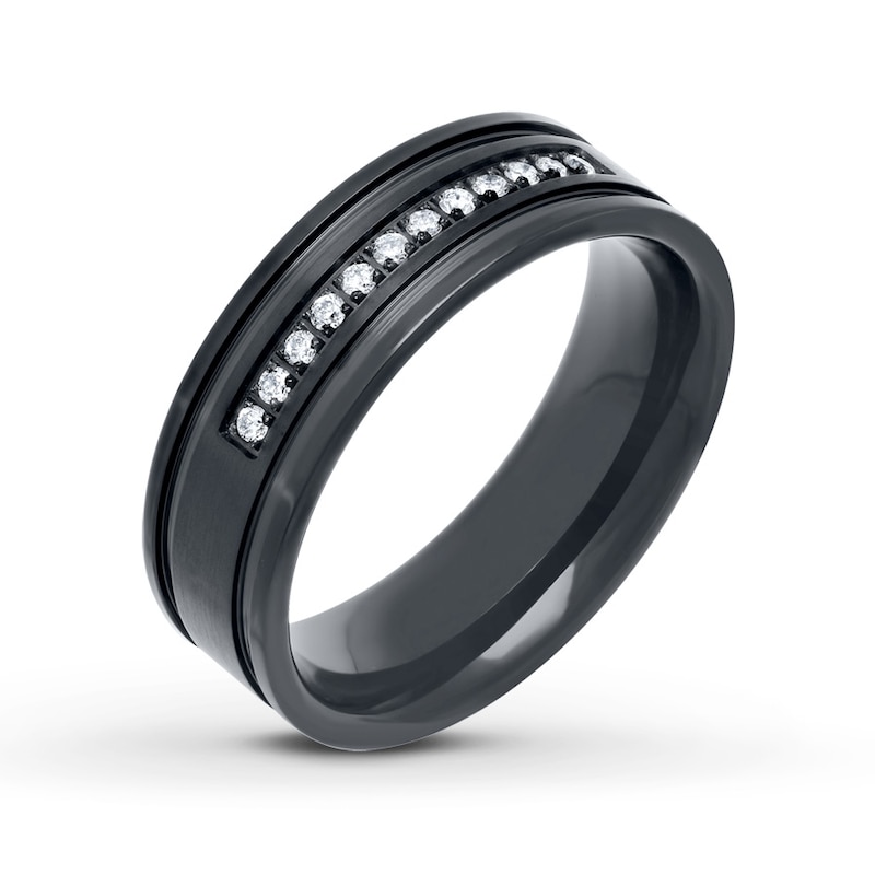 Main Image 4 of Men's 7mm Wedding Band 1/6 ct tw Diamonds Stainless Steel