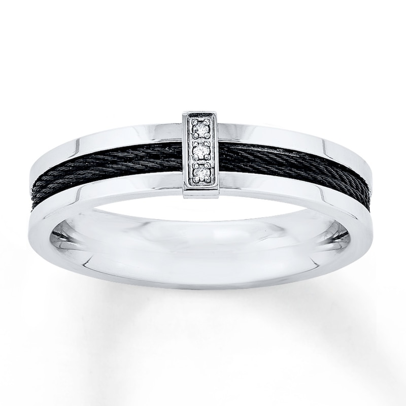 Main Image 1 of Men's Wedding Band Diamond Accents Stainless Steel