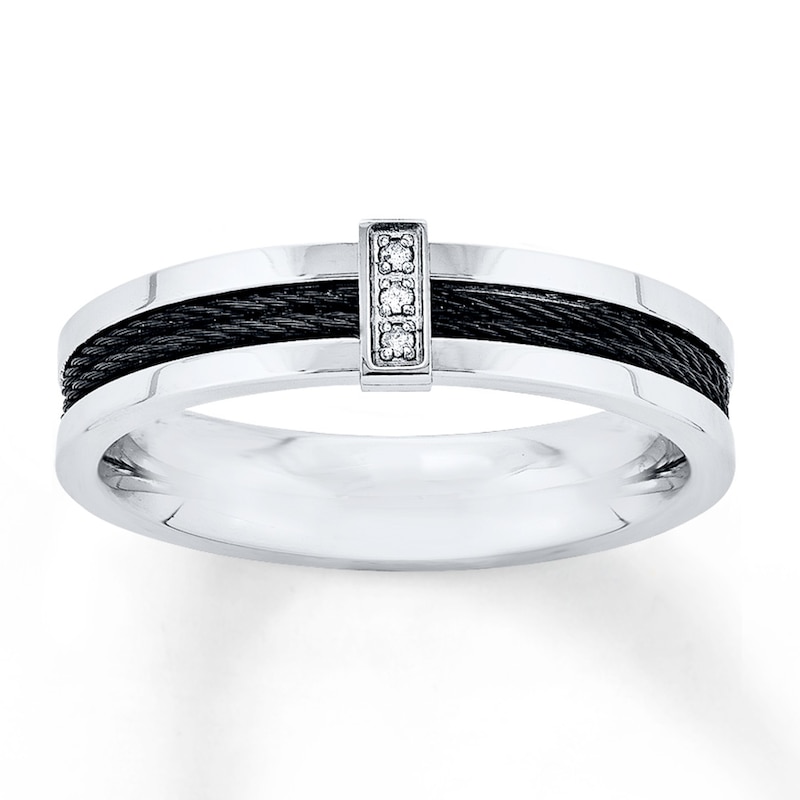 Men's Wedding Band Diamond Accents Stainless Steel