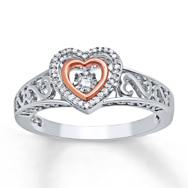 Open Hearts Rhythm 1/15 ct tw Diamonds Sterling Silver & 10K Rose Gold