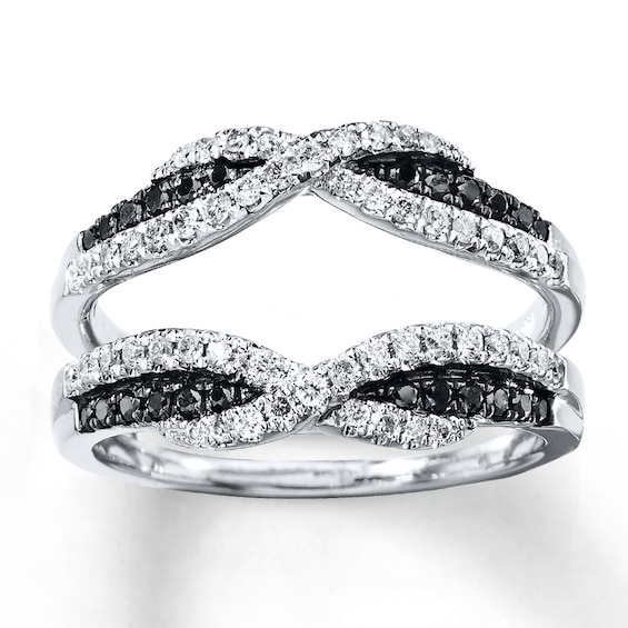 Now + Forever Black & White Diamonds 1/2 ct tw Enhancer Ring 14K White Gold
