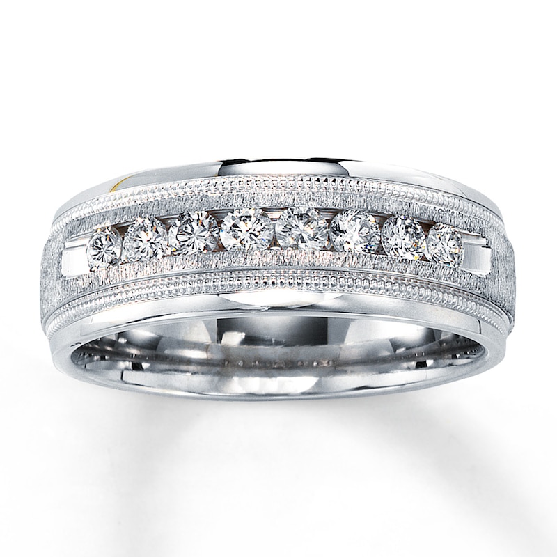 Main Image 1 of Men's 8mm Diamond Band 1/2 ct tw Round-cut 14K White Gold