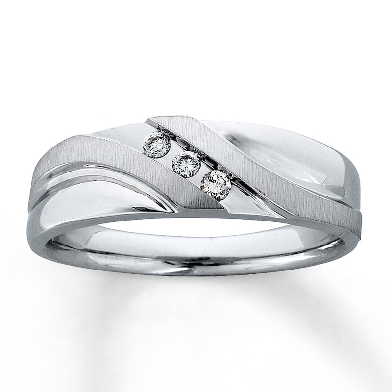 Men's Wedding Band 1/10 ct tw Diamonds Round-cut 10K White Gold