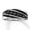 Thumbnail Image 0 of Men's Black Diamond Wedding Ring 3/4 ct tw Round-cut 10K White Gold