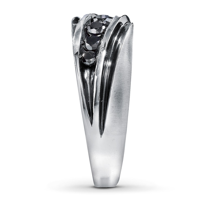 Men's Black Diamond Wedding Ring 3/4 ct tw Round-cut 10K White Gold