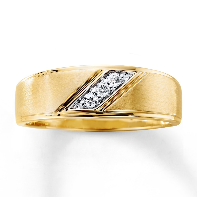 Men's 10K Yellow Solid Gold Diamond Wedding Ring Band