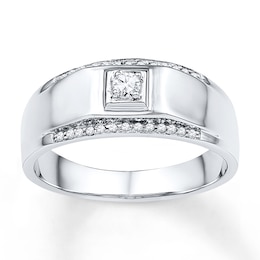 Now + Forever Men's Wedding Band 1/6 ct tw Diamonds 10K White Gold