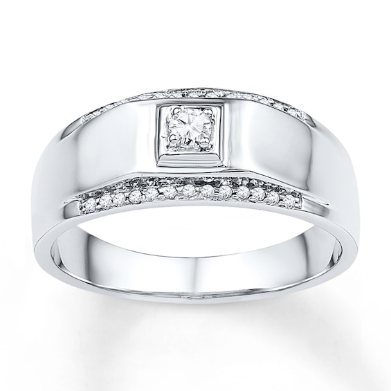 Now + Forever Men's Wedding Band 1/6 ct tw Diamonds 10K White Gold