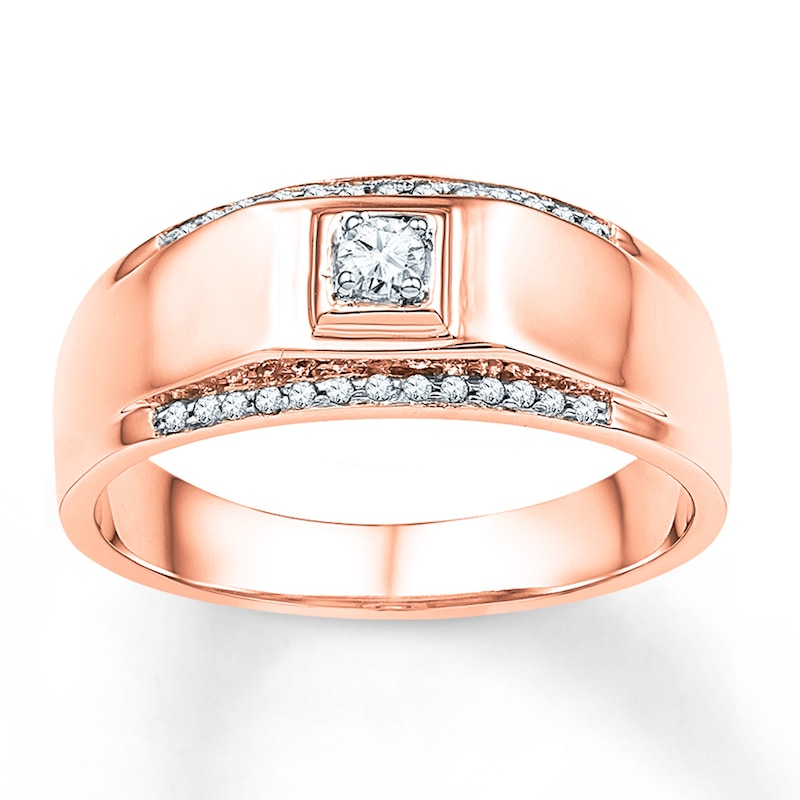 Men's Wedding Band 1/6 ct tw Diamonds 10K Rose Gold