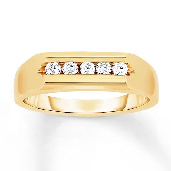 Now + Forever Men's 6.25mm Wedding Ring 1/4 ct tw Diamonds 14K Yellow Gold