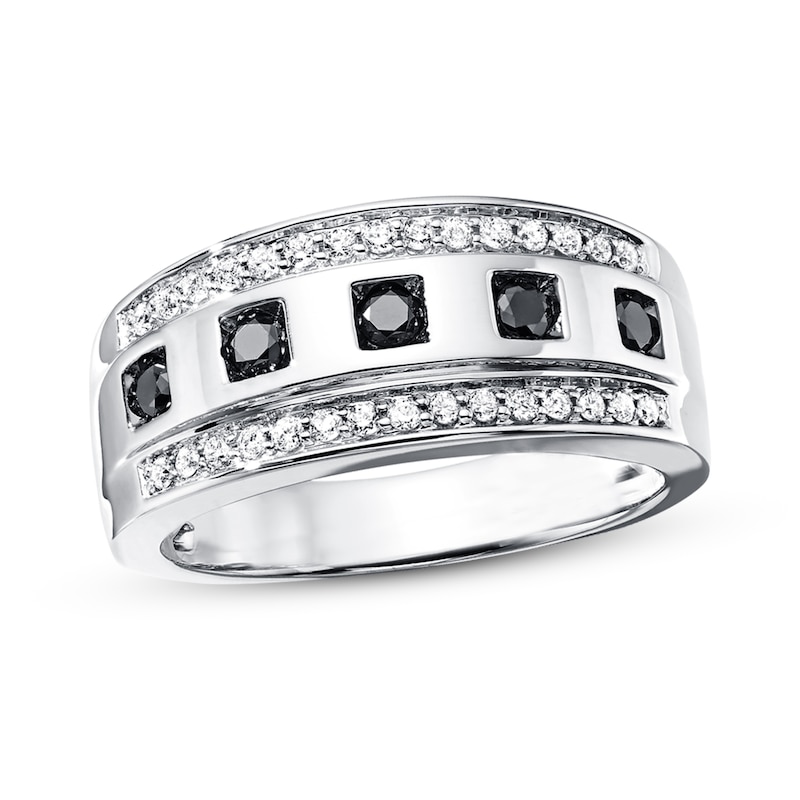 Men's Black & White Diamond Wedding Band 5/8 ct tw 10K White Gold