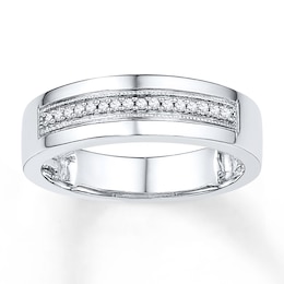Now + Forever Men's Wedding Band 1/10 ct tw Diamonds 10K White Gold