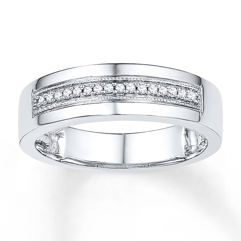 Main Image 1 of Now + Forever Men's Wedding Band 1/10 ct tw Diamonds 10K White Gold