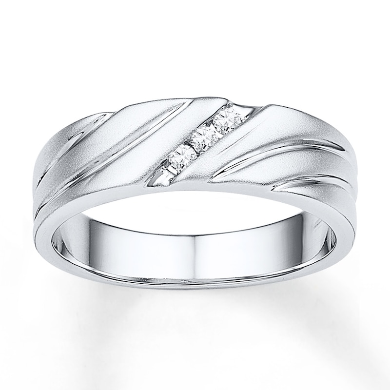 Main Image 1 of Now + Forever Men's Wedding Band 1/10 ct tw Diamonds 10K White Gold