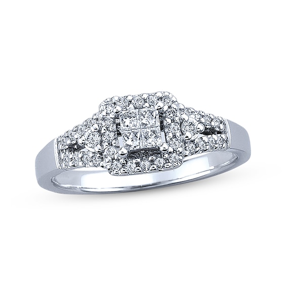 Multi-Diamond Engagement Ring 1/3 ct tw 10K White Gold