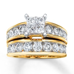 Princess-Cut Diamond Bridal Set 3 Carats tw 14K Yellow Gold