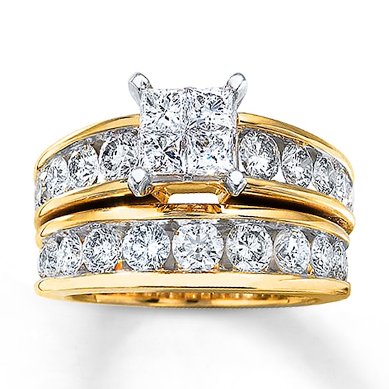 Princess-Cut Diamond Bridal Set 3 Carats tw 14K Yellow Gold
