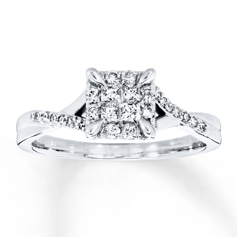 Diamond Engagement Ring 1/3 ct tw Princess-cut 10K White Gold with 360