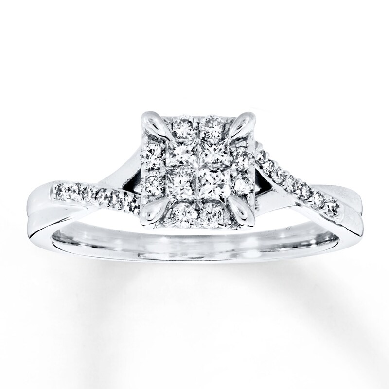 Main Image 1 of Diamond Engagement Ring 1/3 ct tw Princess-cut 10K White Gold