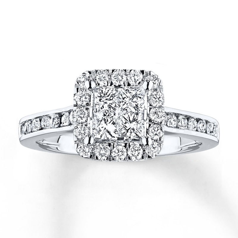 Diamond Engagement Ring 7/8 ct tw Princess-cut 14K White Gold