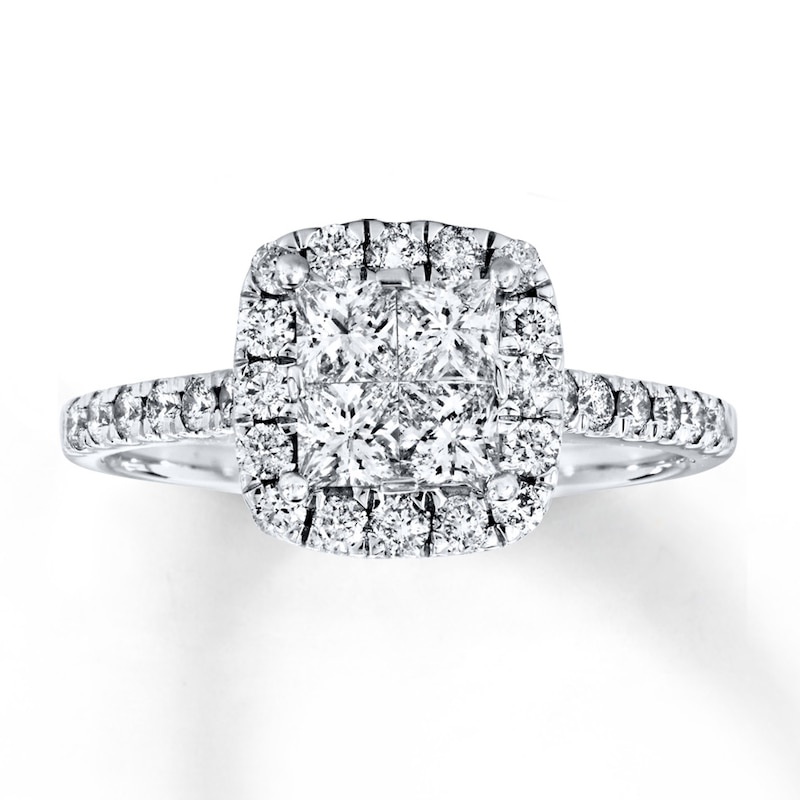 Main Image 1 of Multi-Diamond Engagement Ring 1 ct tw Princess-Cut 14K White Gold