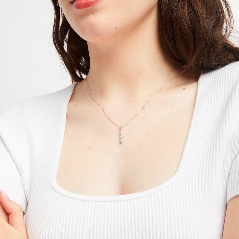 Main Image 2 of Memories Moments Magic KAY Lab-Grown Diamonds Graduated Three-Stone Necklace 3/4 ct tw 14K White Gold 18&quot;