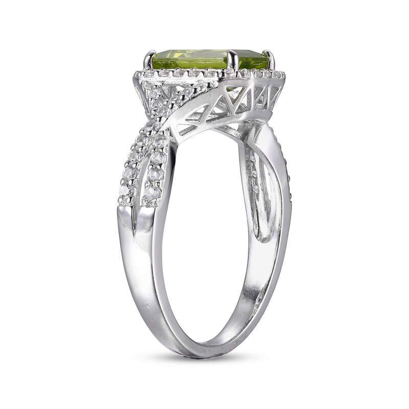 Emerald-Cut Peridot & White Lab-Created Sapphire Frame Ring Sterling Silver