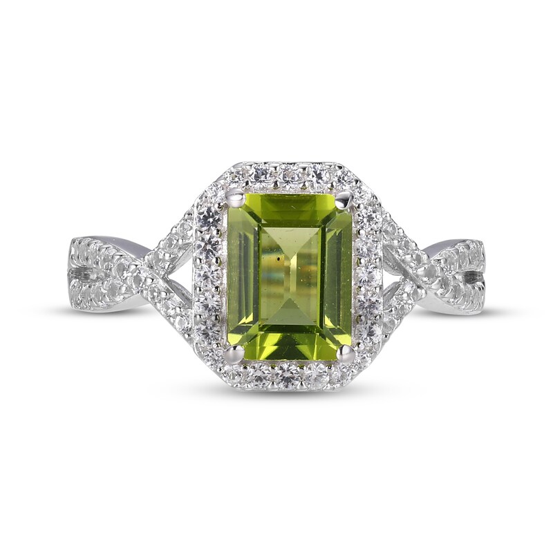 Emerald-Cut Peridot & White Lab-Created Sapphire Frame Ring Sterling Silver