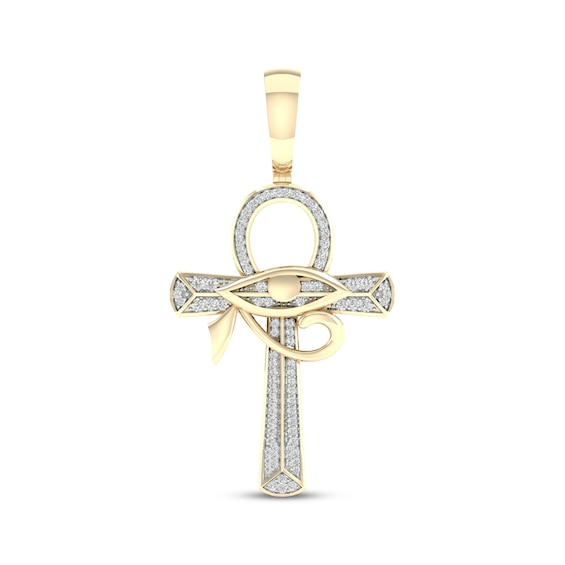 Men's Eye of Horus Ankh Diamond Charm 1/3 ct tw 10K Yellow Gold