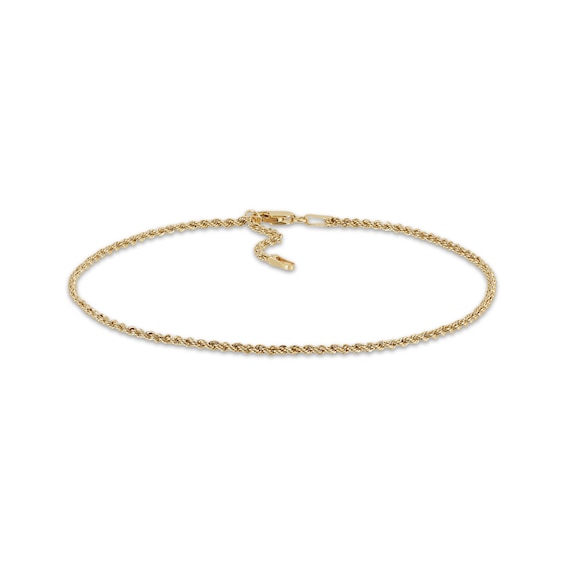 Rope Chain Anklet Semi-Solid 14K Yellow Gold 10”