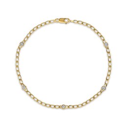 Diamond Curb Chain Station Bracelet 1/6 ct tw 10K Yellow Gold 7.5”