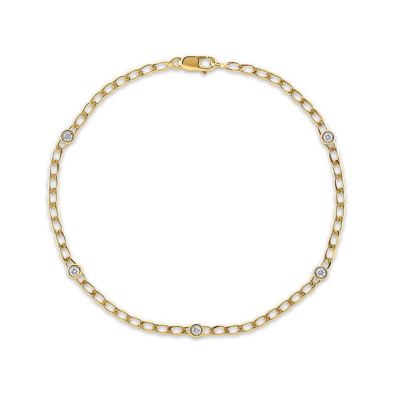 Main Image 1 of Diamond Curb Chain Station Bracelet 1/6 ct tw 10K Yellow Gold 7.5”