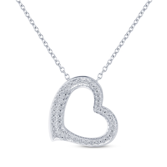 Diamond Tilted Heart Necklace 1/4 ct tw Sterling Silver 18"