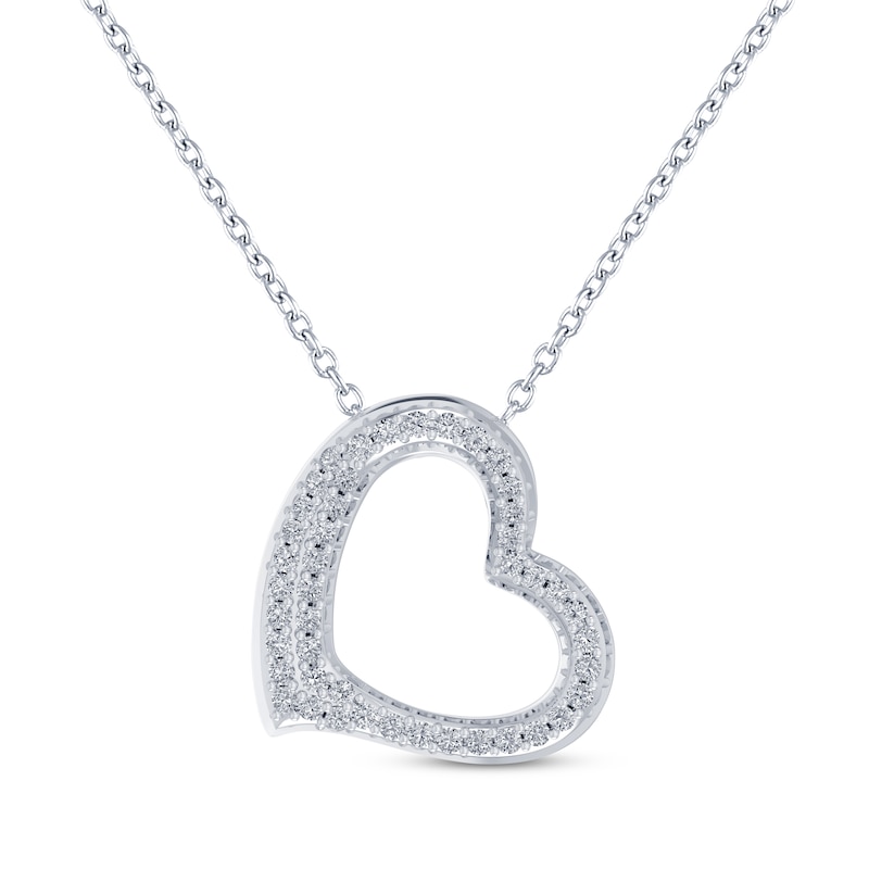 Main Image 1 of Diamond Tilted Heart Necklace 1/4 ct tw Sterling Silver 18"