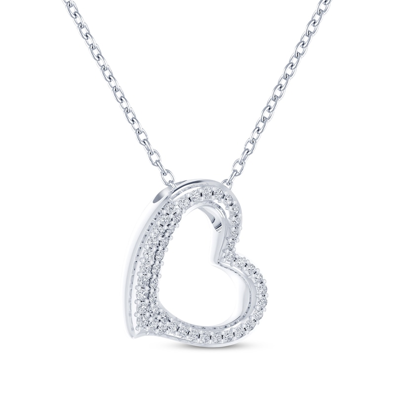 Main Image 2 of Diamond Tilted Heart Necklace 1/4 ct tw Sterling Silver 18"