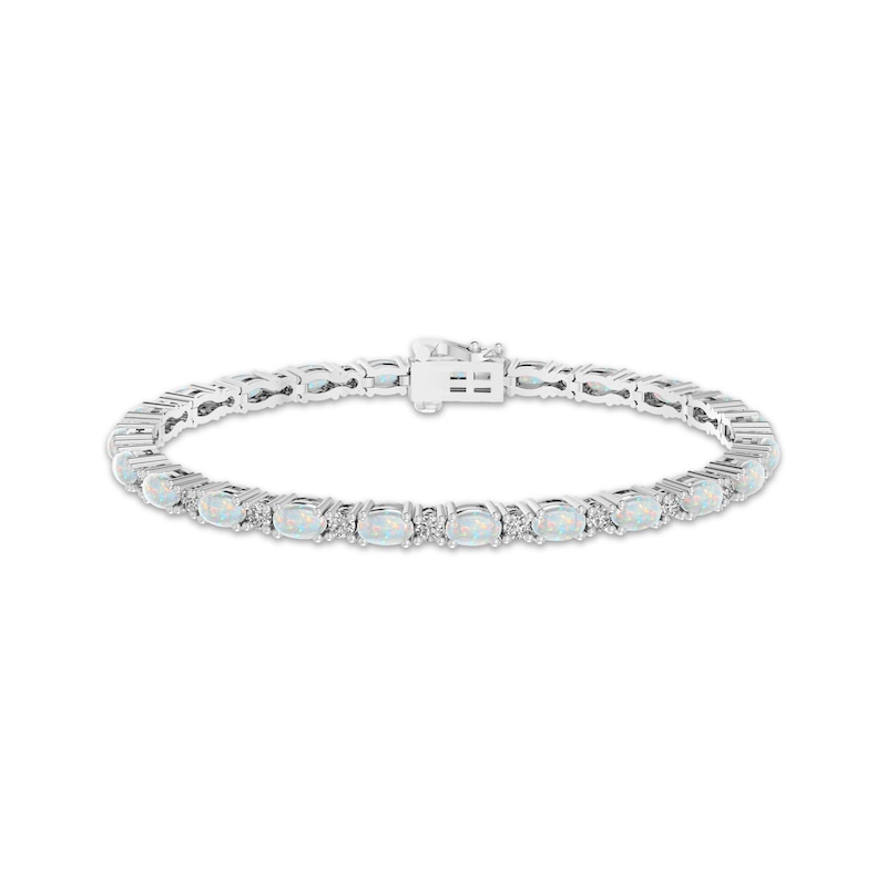 Main Image 1 of Lab-Created Opal & White Lab-Created Sapphire Link Bracelet Sterling Silver 7.25&quot;