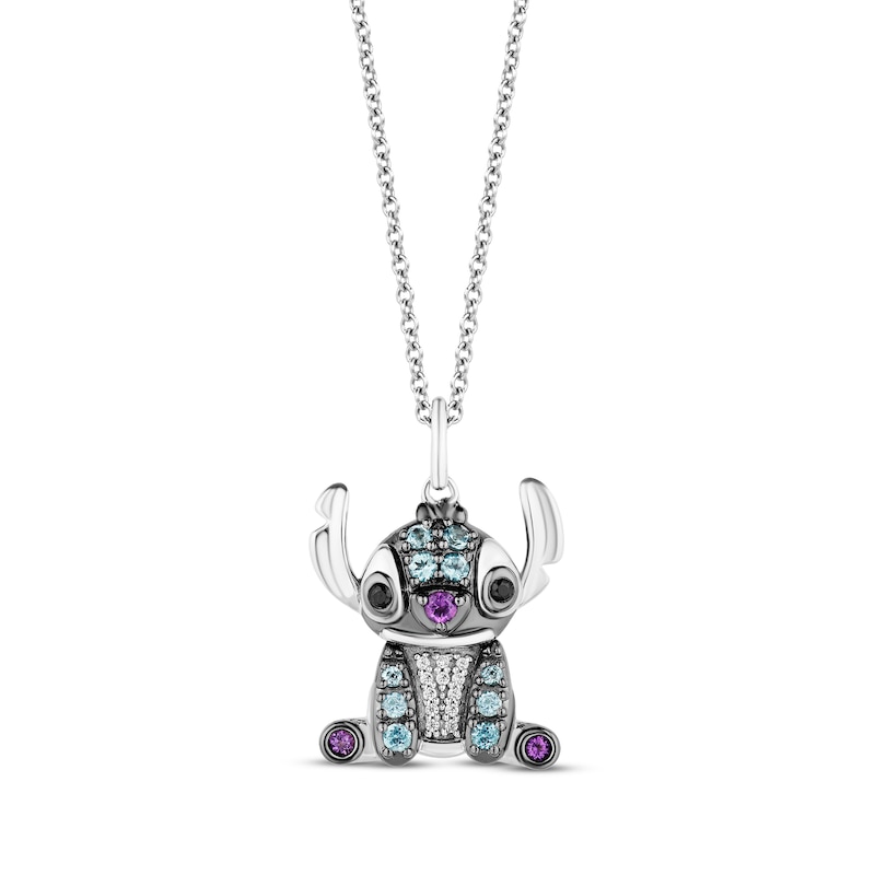 Main Image 1 of Disney Treasures Lilo & Stitch London Blue Topaz, Amethyst & Diamond Necklace 1/20 ct tw Sterling Silver 17&quot;