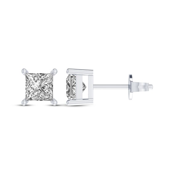 Square-Cut White Lab-Created Sapphire Solitaire Stud Earrings Sterling Silver