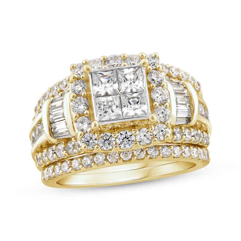 Main Image 1 of Princess-Cut Quad Diamond Three-Piece Bridal Set 3 ct tw 14K Yellow Gold