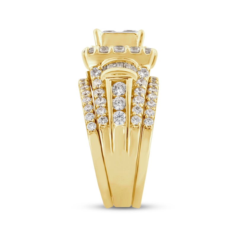 Main Image 2 of Princess-Cut Quad Diamond Three-Piece Bridal Set 3 ct tw 14K Yellow Gold