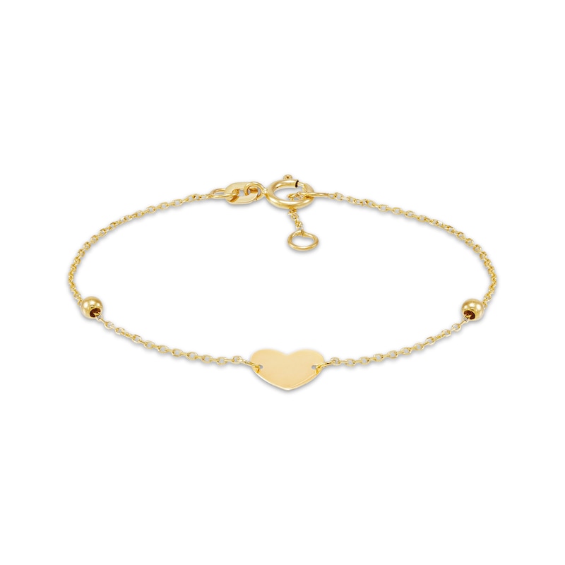 Children's Solid Heart & Beads Bracelet 14K Yellow Gold 6